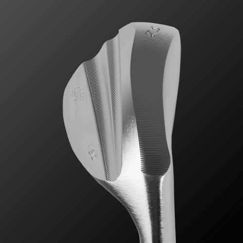 V3.0 golf club wedge with fine grooves for improved spin performance and CNC machined sole for left-handed players.