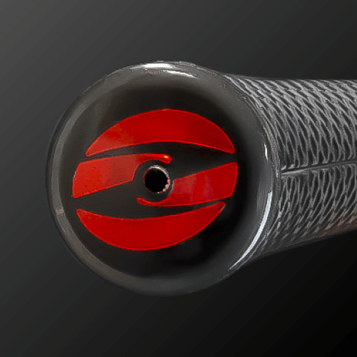 CADERO 2x2 PENTAGON UT type Zodia logo grip showing pentagon shape and red accents on a black background.