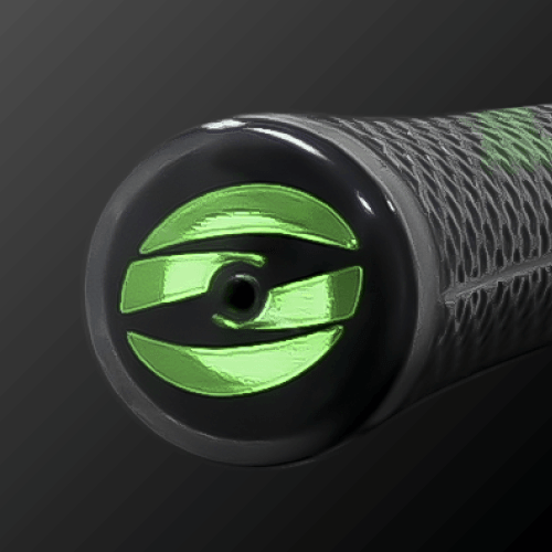 CADERO 2x2 PENTAGON UT type Zodia logo, close-up of green logo on rubber grip with pentagonal design.