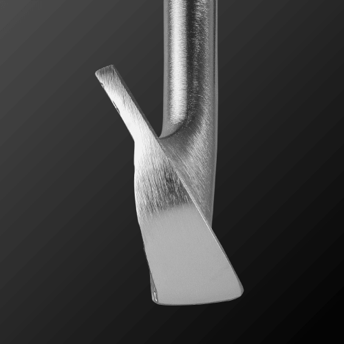 Detailed view of the Caiman IV MB club head showcasing its unique design and polished finish.
