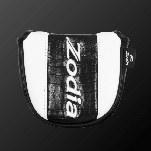 Caiman Pattern Putter Cover (Mallet Type) in black and white with Zodia logo, designed for secure protection.