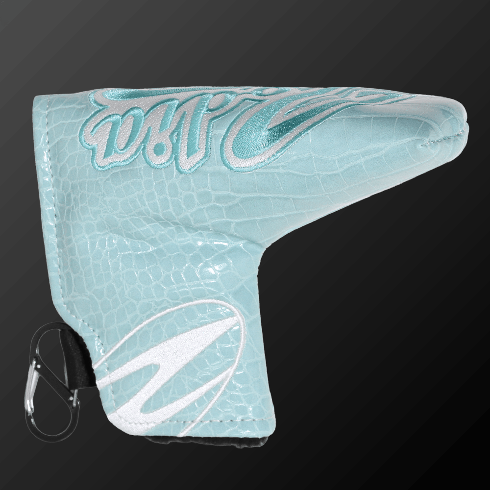 Caiman Pattern Putter Cover (Wide Type) shown in light blue, designed for ultimate putter protection.