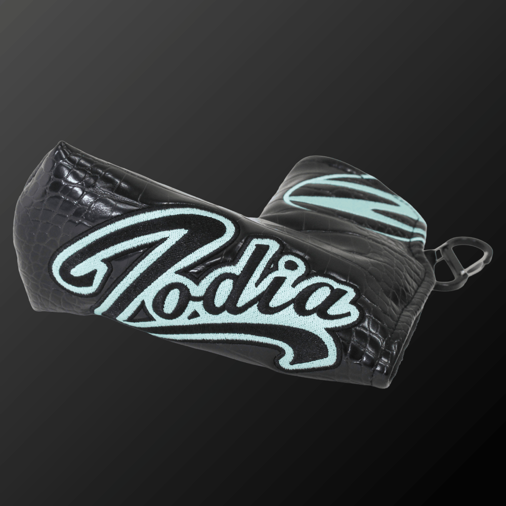 Caiman Pattern Putter Cover (Wide Type) in black and blue, featuring Zodia logo and caiman texture for ultimate protection.