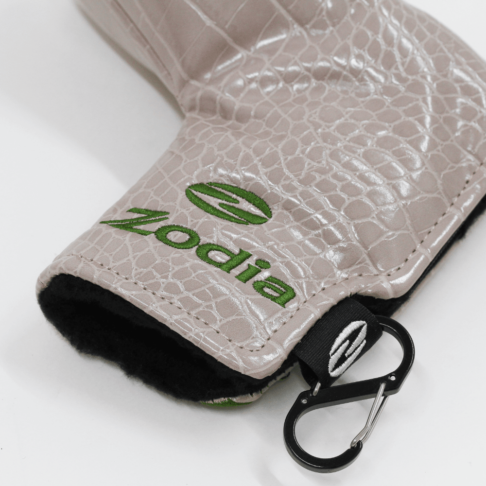 Caiman Pattern Putter Cover (Wide Type) with Zodia logo and secure attachment detail.