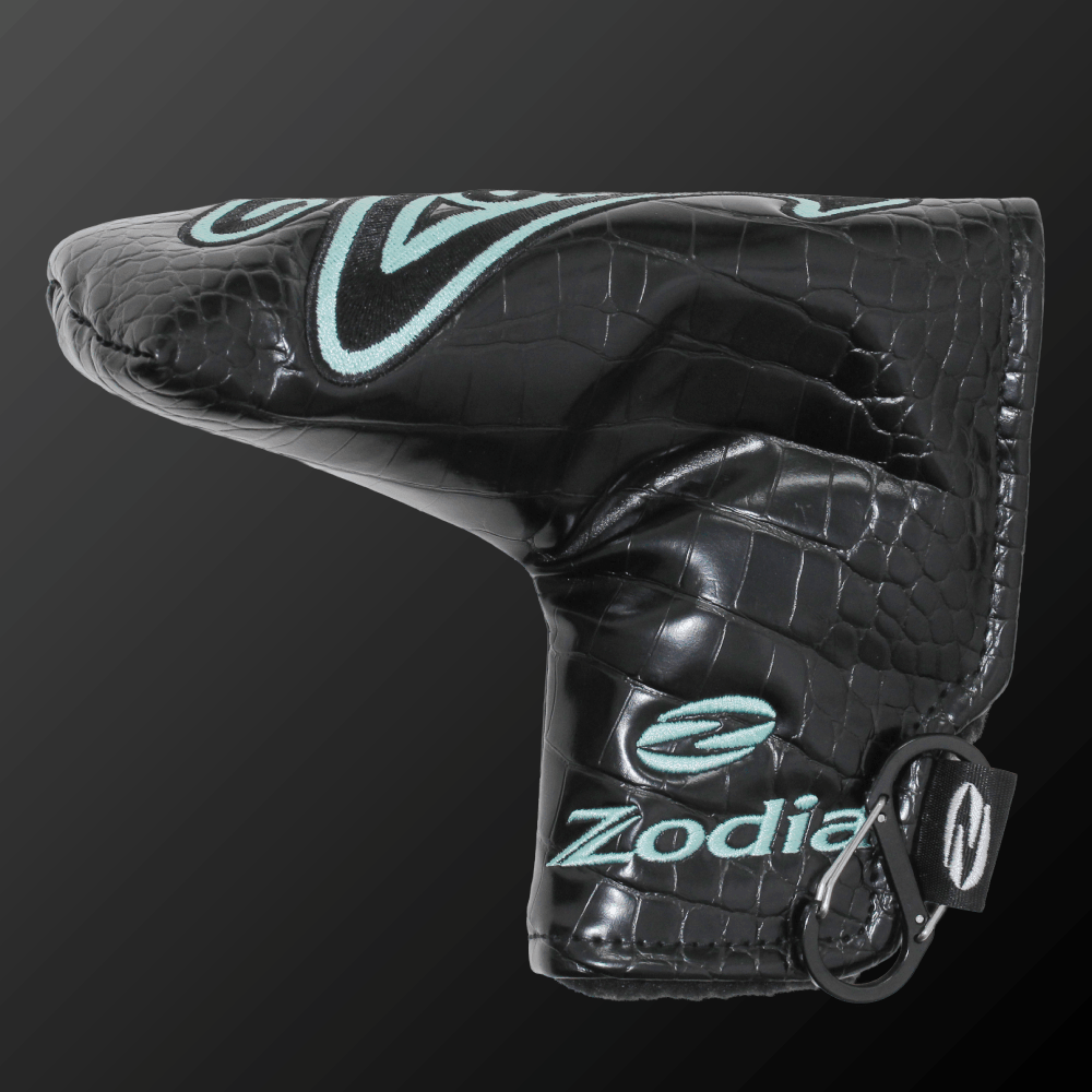 Caiman Pattern Putter Cover (Wide Type) in black crocodile texture with Zodia logo for ultimate protection.