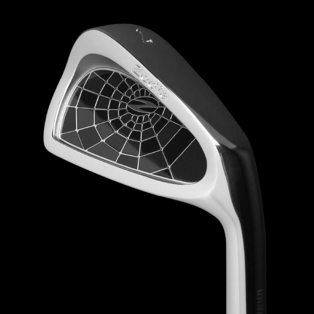 Cavity Badge Chrome lightweight golf club head with sharp face shape and black spider color design.