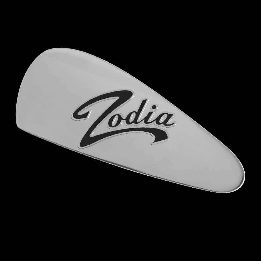 Cavity Badge Chrome showcasing the Zodia logo on a sleek chrome surface.