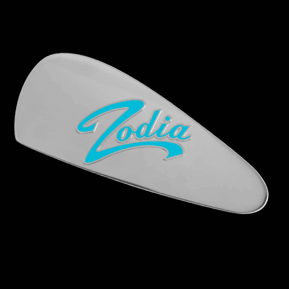 Cavity Badge Chrome golf club head featuring Zodia logo in blue on polished chrome surface.