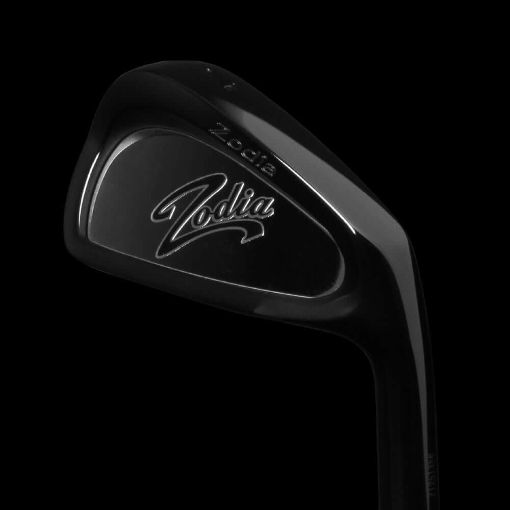 Cavity Badge DLC Black golf club by Zodia, lightweight black iron with sharp face milling and lower center of gravity.