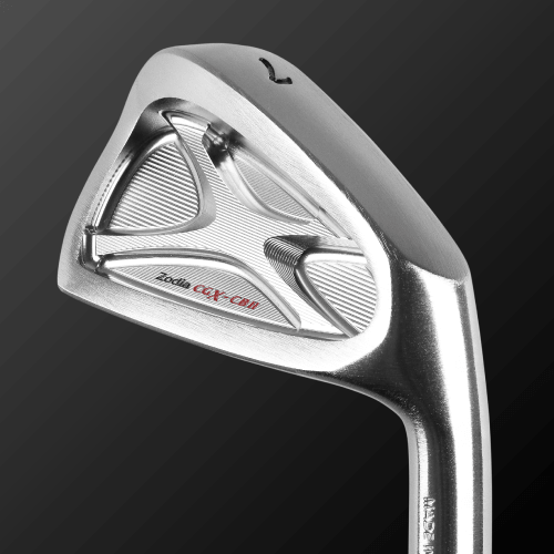Close-up of CGX-CB II iron showing the refined head design and thicker taupe blade for enhanced performance.