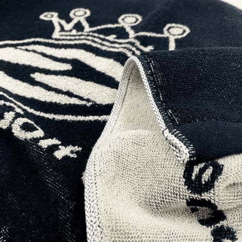 Crown Logo Towel, high-quality jacquard woven towel, black cotton, made in Imabari, Japan.