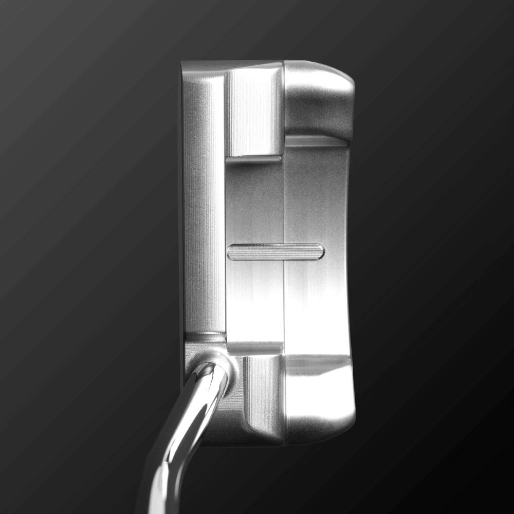 DALE MINI PUTTER BENT close-up showcasing the deep, square shape and bent-neck design for optimal control.