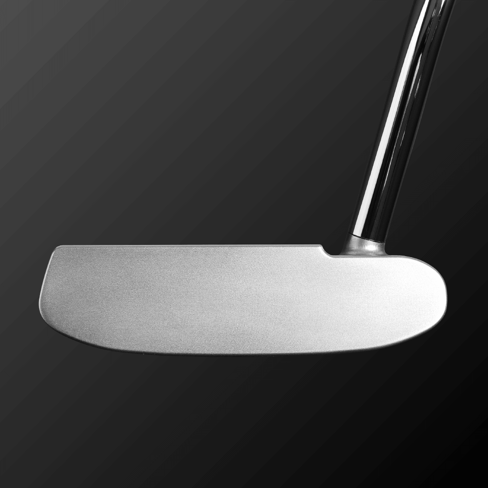 DALE MINI PUTTER BENT close-up showing its deep, square face and bent neck design.