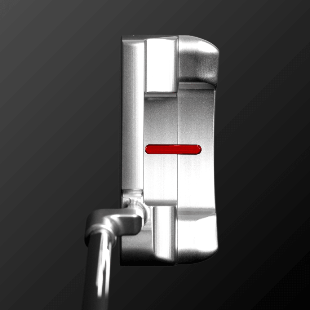 Close-up of the DALE MINI PUTTER CRANK showing its deep, square shape and red alignment feature.