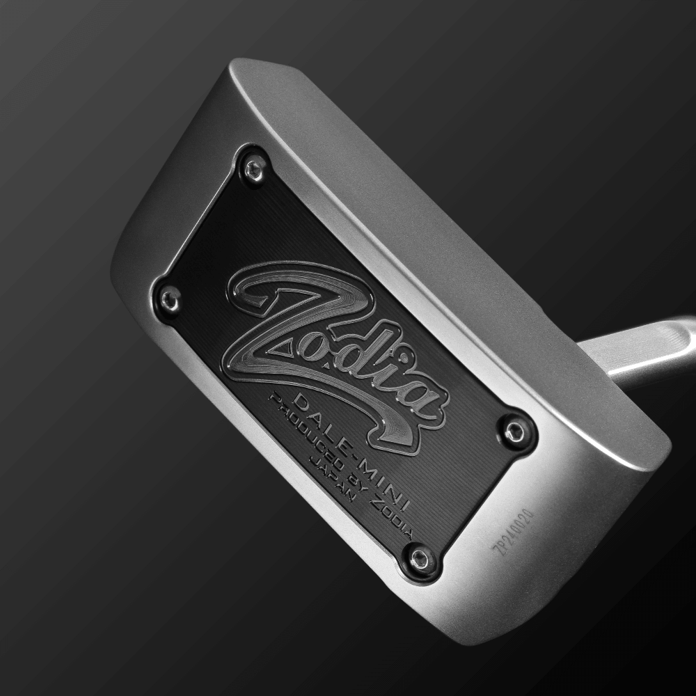 DALE MINI PUTTER SLANT close-up showing the branding and design of the putter head for golfers.