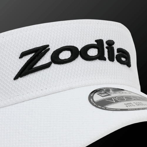 Diamond Era Sun Visor featuring Zodia logo on a white breathable material.