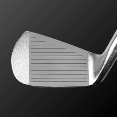 Close-up of Half Crocodile golf club head featuring soft iron forging and sleek design.