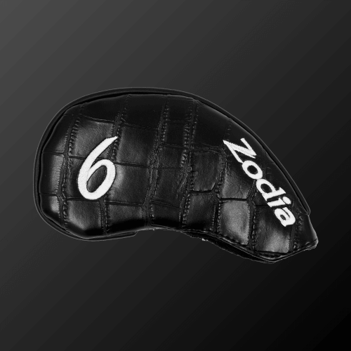 Iron cover in sleek black PU leather with velour interior and number 6, perfect for protecting your clubs.