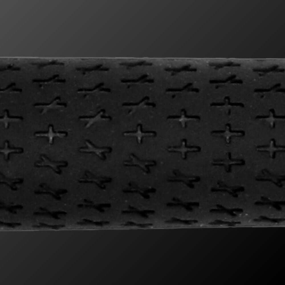 Silky Rubber Grip texture showing unique groove pattern for enhanced grip and adhesion in various conditions.
