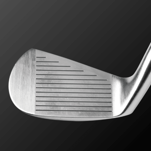 Close-up of the Spider Muscle golf club head showcasing its unique Z-shaped design and Grindmark finish.