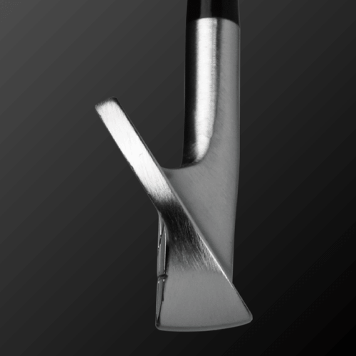 Close-up of the Spider Muscle club head showing its unique Z-shaped design and Grindmark finish.