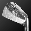 Close-up of the Spider Muscle golf club head showcasing unique spider design and GM finish.