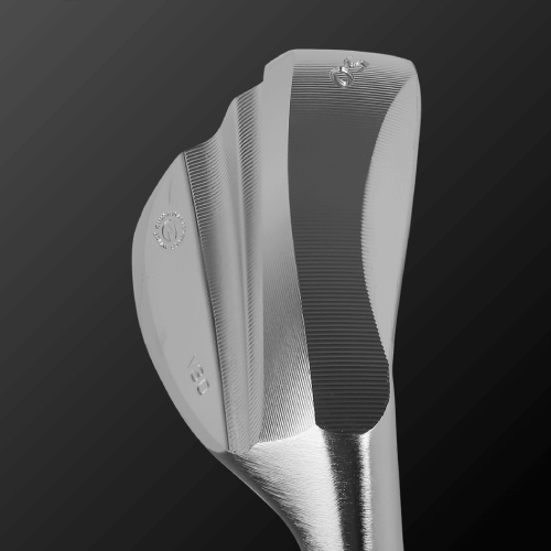 V3.0 golf wedge showcasing fine grooves for improved spin performance and CNC machined sole shape.