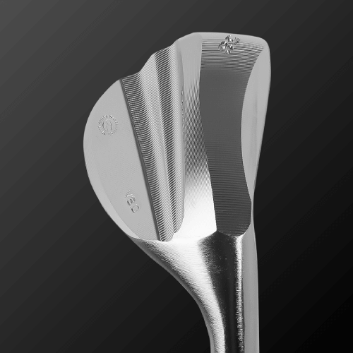 V3.0 golf club wedge featuring fine grooves and scorelines for improved spin performance.
