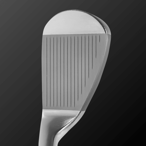 Close-up view of V3.0 golf wedge showing fine grooves for improved spin performance.