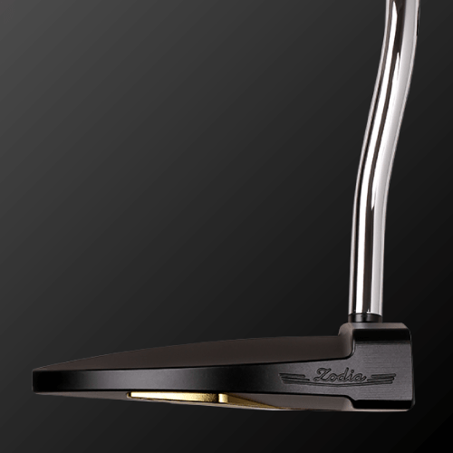 Vision 01 PUTTER with black finish and gold accents, showcasing innovative hammerhead design for accuracy.