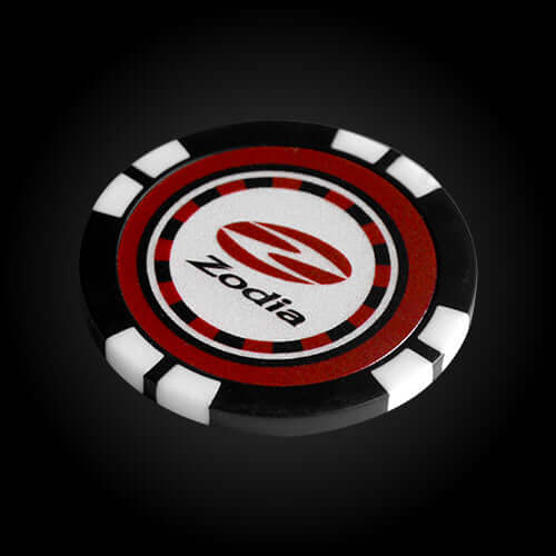 Casino Chip Marker featuring Zodia logo in a stylish casino chip design, reversible with unique patterns.