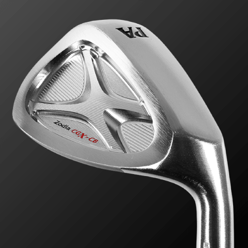 Close-up of the Zodia CGX-CB golf wedge, showcasing the refined head design for precision distance control.