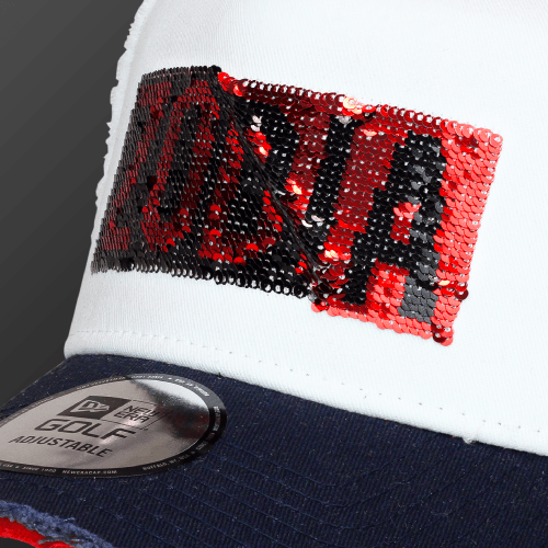 Zodia × NEW ERA 9FORTY Sequin Logo Cap with reversible sequins in tricolor design.