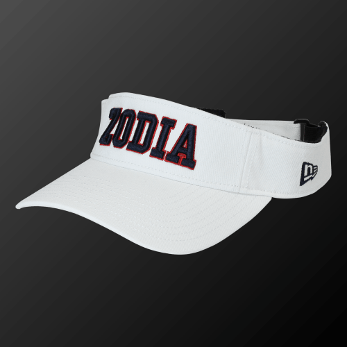 Zodia × NEW ERA Sun Visor in classic white with new logo, adjustable size and cotton material.