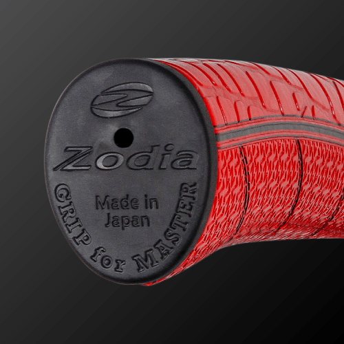 Zodia Original Caiman Pattern Putter Grip in red color, showcasing textured rubber design and iconic logo.